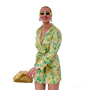 Zara mini wrap retro 80’s inspired dress yellow green white NEW without …